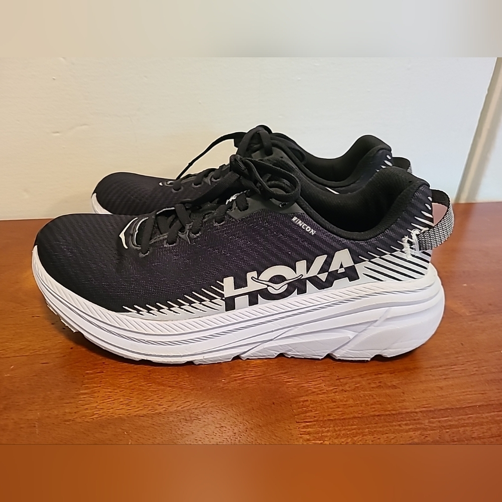 HOKA Black and White Running Shoes Size 8